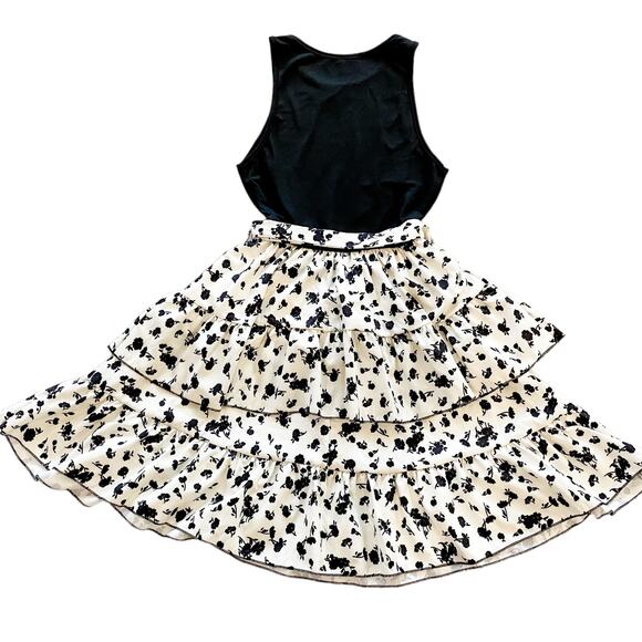 SHEIN Black Cream Floral Layered Belted Dress Womens Size XS NEW - Picture 9 of 9